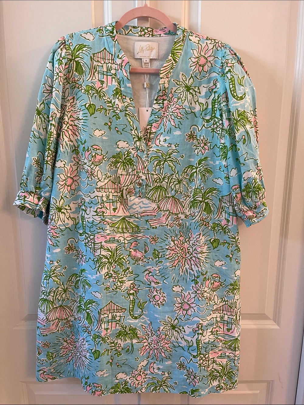 Lilly Pulitzer Fresh Water Blue Sunbathers Bliss-Mialeigh Elbow Sleeve